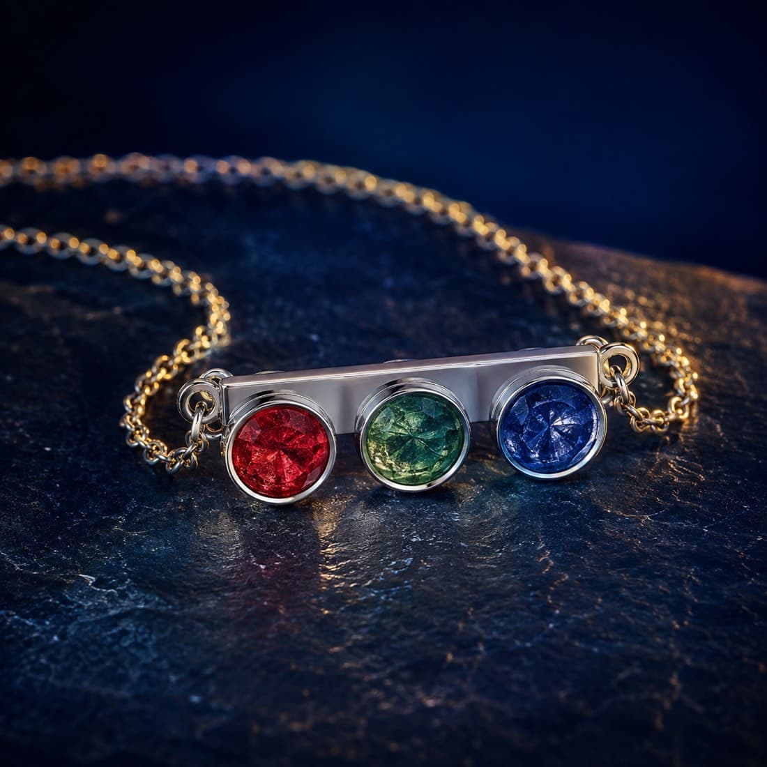 Family Birthstone Pendant — three stones — Three stones of your choosing, set in a row. Made to order.