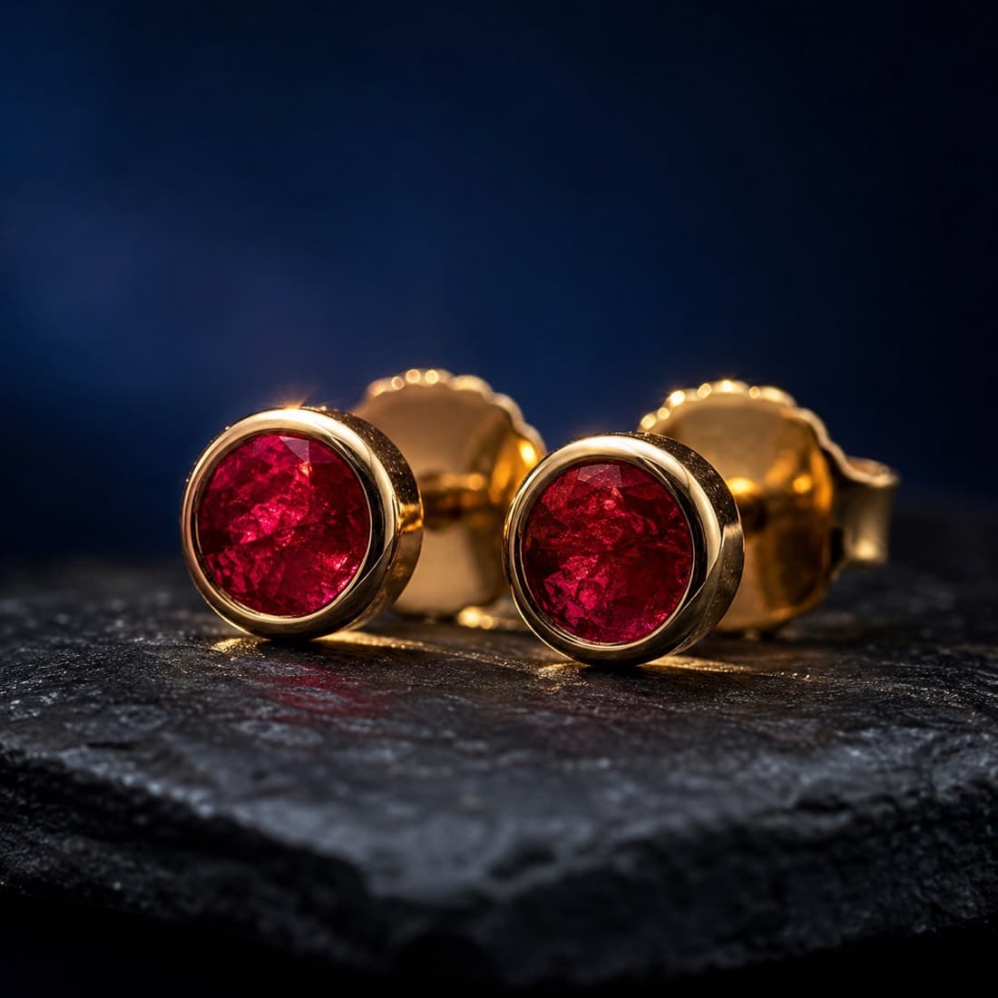 Ruby Stud Pair 3.5 mm — 9ct Gold — Matched natural rubies in solid 9ct gold. Under the hallmark exemption at 0.86 g.
