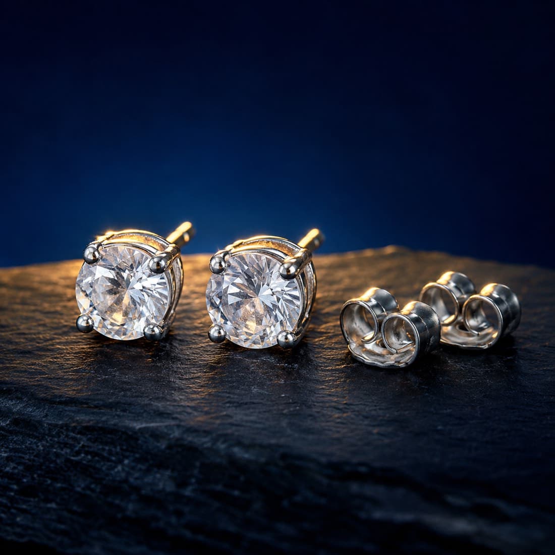 White Sapphire Stud Pair 4 mm — Colourless corundum at Mohs 9 — the daily-wear stud in this catalogue.